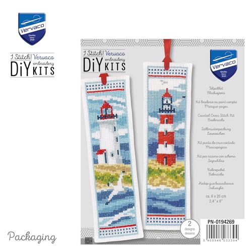 Image of Vervaco Bookmark Counted Cross Stitch kit Lighthouses Set of 3, 6x20cm, DIY