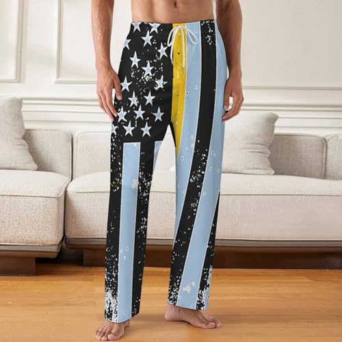 Vintage 911 Dispatcher Thin Gold Line Flag Mens Pajama Pants Print Lounge Pant PJ Bottoms Sleepwear Loungewear2