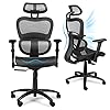 Komene Home Office Computer Bureaustoel, Ergonomisch Swivel Hoge Back, Lumbal Ondersteuning 3D Armleuning, Moderne Fauteuil Kantel Ademende Mesh-Rugleuning (zwart)