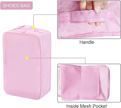 Miniatura 8 de Juego de 6 cubos de embalaje para maletas, artículos esenciales de viaje para llevar en maletas, organizador de maleta de malla con bolsa para