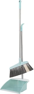 Broom and Dustpan Set for Home,Long Handle Broom with Upright Standing Dustpan,Broom and Dustpan Combo for Office Home Kitchen Lobby Floor Cleaning