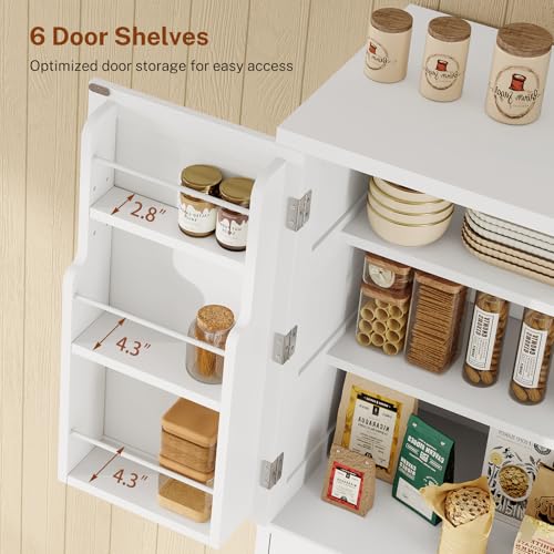 Image of TEENFON Farmhouse Pantry Cabinet, 66.9″H Tall Kitchen Storage Cabinet with Barn Doors, Adjustable Shelves & Drawer, Freestanding Cupboard for Kitchen, Dining Room, Living Room, Bathroom, White