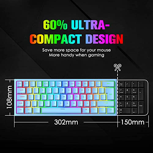 Image of FELICON 60% Portable Mechanical Gaming Keyboard, 62 Keys Ultra-Compact Mini Keyboard, Red Switch, RGB Customization Backlit, Wired Type-C USB for for PC /Win /PS4 /Xbox (Blue)
