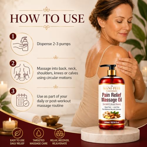 Image of TMPE Pain Relief Massage Oil for Joint & Back Pain, Muscle Soreness | Natural Healing of Ginger, Turmeric & Clove | Therapeutic Massage - 300ml (Pack of 2)