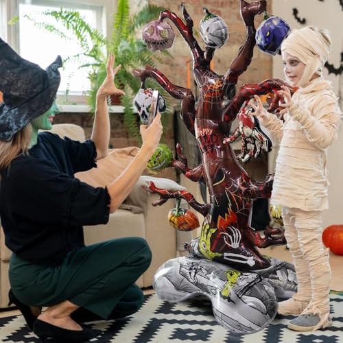 Image of Rozi Decoration Self Standing Halloween Tree Balloon | Skeleton Theme Foil Balloon for Haunted Happy Halloween Theme Decorations, 1 Piece