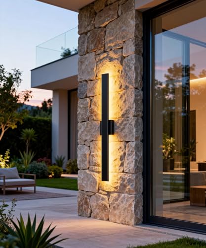 Image of Aipsun Black Outdoor Wall Sconce 3000K 4000K 6000K, 39.4in Modern Exterior Light 1 Pack, Long LED Linear Wall Light Outside Lighting for Entrance, Hallway, Garage, Porch(3CCT)