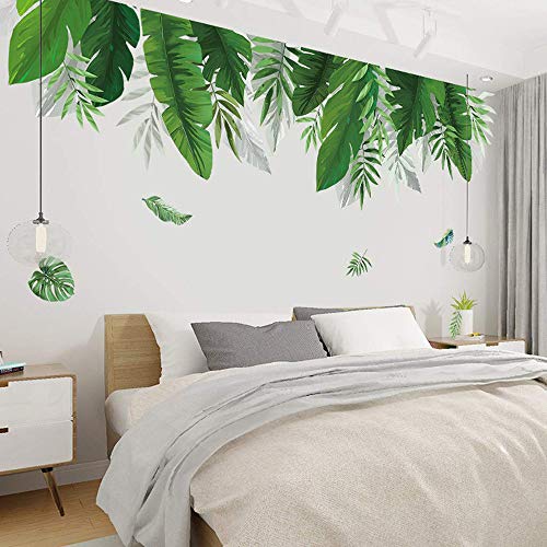 Vinilo decorativo hojas tropicales verdes, removible miniatura 4