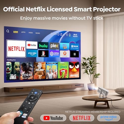 Netflix-Licensed/Dolby Audio 丨Smart Projector 4K with WiFi and 2-Way Bluetooth, Keystone & Electric Focus, Mini Short Throw Projecteur Portatif, TOPTRO TP1 Portable Proyector for Outdoor Home Movie - Image 3