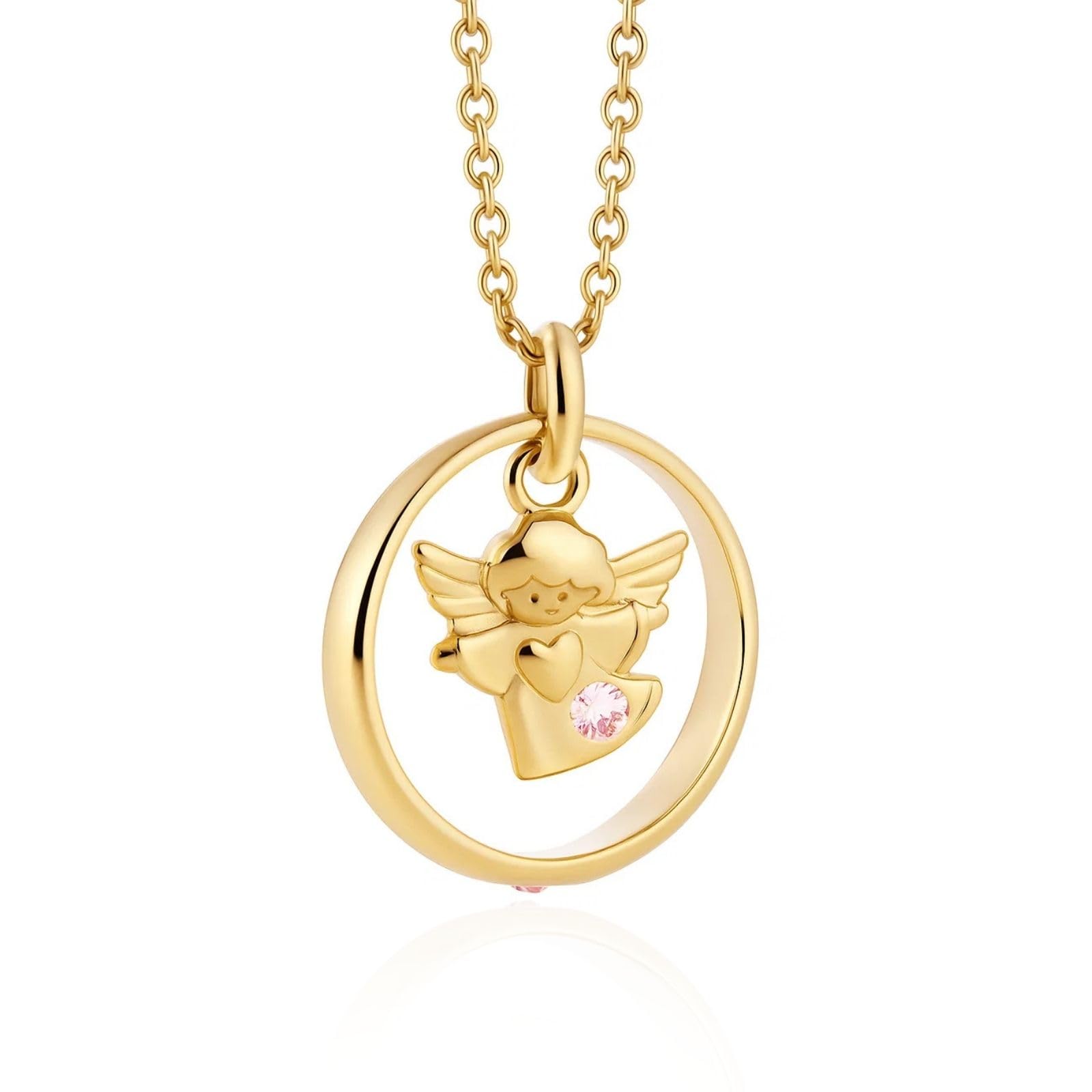 Collana In Oro Con Angelo Protettore E Cristallo Rosa Oro 333 Per Bambine