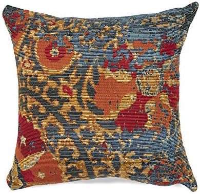 Liora Manne Marina Indoor/Outdoor Power Loomed Easy Care Pillow - Traditional Geometric Global Colorful (Suzanie Blue) (18" x 18")