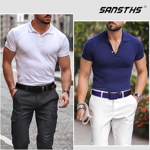 Image of SANSTHS Elastic Woven Golf Belt for Men, 1.3 inch Casual Stretch Braided Web Belt with Pin Buckle for Golf Jeans Casual Pants