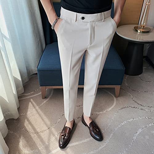 DGHM-JLMY Men's Summer Thin British Cropped Pants Slim Fit Ankle-Length Dress Pants Stretch Cropped Skinny Pants3