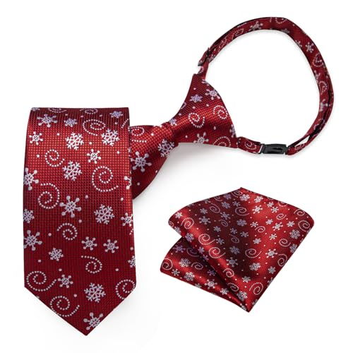 DiBanGu Boys Christmas Tie Set Silk Xmas Holiday Pre-tied tie and pocket Square for Kids Festive Tie with Gift Box