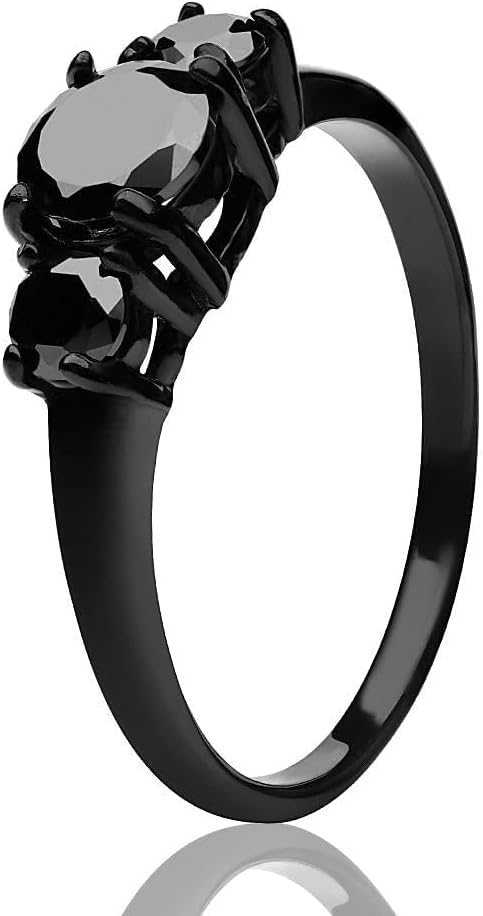 Solitaire Wedding Ring, Black Titanium Woman's Wedding, Anniversary, Engagement, and Proposal Ring, Three CZ Gem Stones