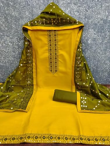 Image of HMP Fashion Womens Bombay Cotton Embroidery Tie Cotton Unstitch dress Material With Chanderi lace bordered Dupatta