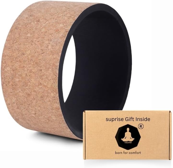 Vedam Yoga Wheel Big Circle Wheel For Exercise, Fitness, Stretching, Balance, Abs Training Workout, Back Bends, Back Pain Relief & Deep Tissue Massage | 13 x 6.5 in (Cork)