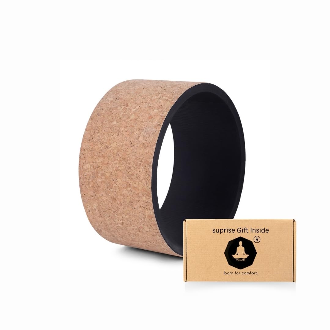 Vedam Yoga Wheel Big Circle Wheel For Exercise, Fitness, Stretching, Balance, Abs Training Workout, Back Bends, Back Pain Relief & Deep Tissue Massage | 13 x 6.5 in (Cork)