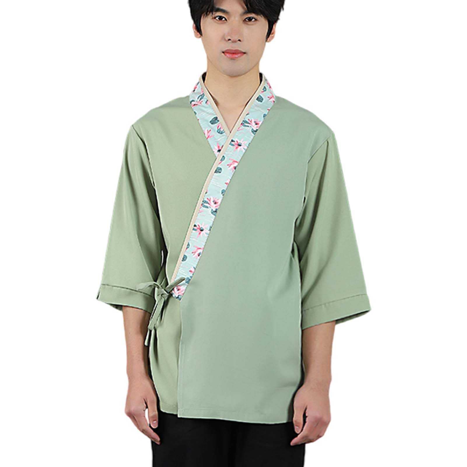 Unisex Uniforme de Cocinero con Cuello en V Unisex, Estilo Japones, Kimono Respirable Chaqueta de Cocinero