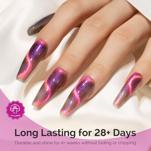 Image of MelodySusie 9D Chameleon Cat Eye Gel Nail Polish, 0.5 Fl Oz Pink Glitter Holographic Magnetic Nail Polish with Magnet, UV Nail Polish for Nail Art Manicure Salon DIY at Home G1601