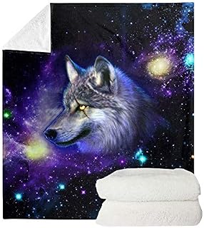 chaqlin Animal Galaxy Wolf Pattern Fleece Blanket Super Soft Blanket Bed Warm Blanket Couch Blanket for All Season, for Office Sofa Chair Bedding Couch outdoor Traveling Camping Blankets