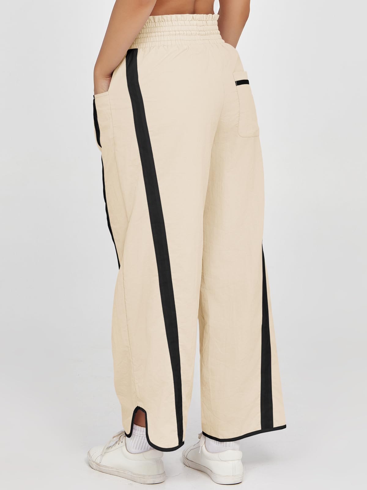 Fisoew Women's Baggy Wide Leg Pants Casual Drawstring Elastic Waisted Contrast Color Workout Y2K Track Pants