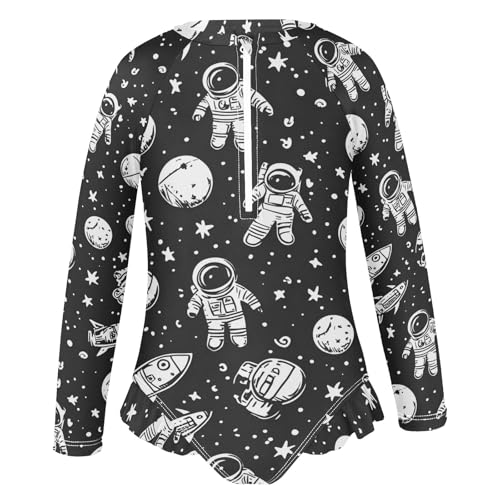 CHIFIGNO Long Sleeve Girls One Piece Swimsuit Stronauts Planets Black White Kids Bathing Suit Girls 3T2