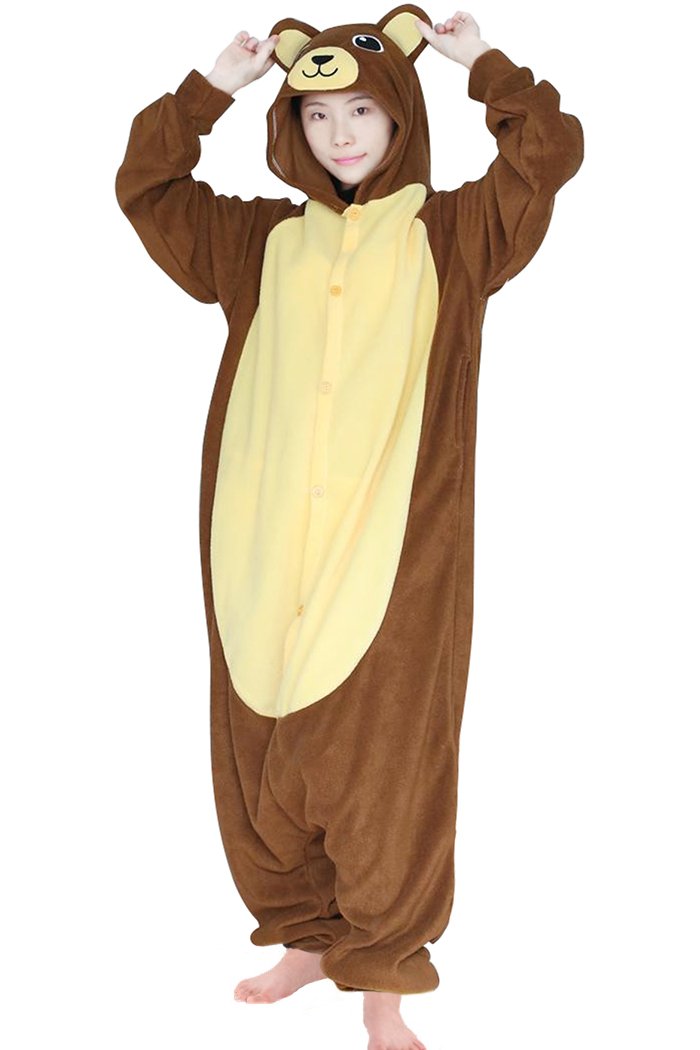 dressfanUnisex Adult Kids Animal Cosplay Costume Coffee Bear Pajamas