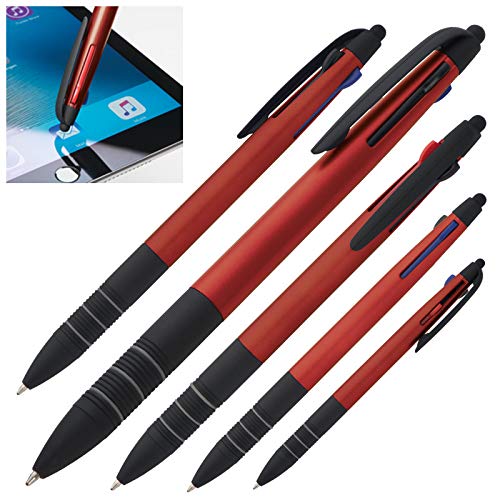 Notrash2003® Triple Ballpoint Pen 3 Colours Blue Red and Black and Touch Pen Stylus Pen 4in1 Writing Device (Red) Pack of 10 - Image 2