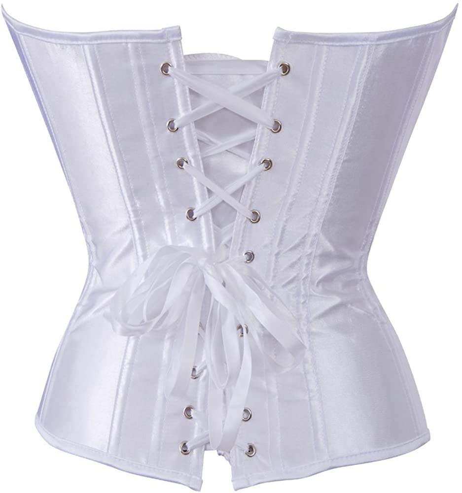 HNGHOU Women's Bustier Corset Top Plus Size Satin Waist Cincher Overbust Bustiers: White Medium