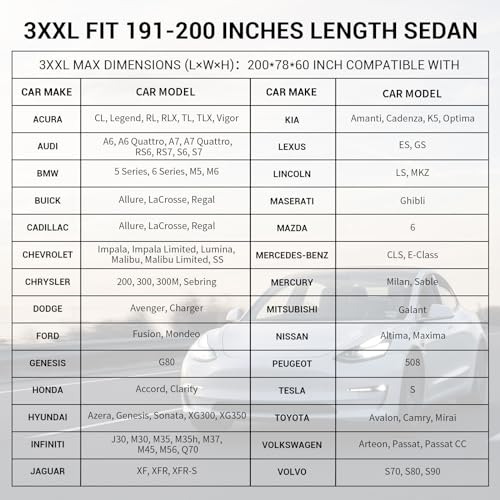 Image of Tecoom Heavy Duty Multiple Layers Car Cover All Weather Waterproof Windproof Reflective Snow Sun Rain Protective Outdoor with Buckles and Belt Fit 191-200 Inches Sedan