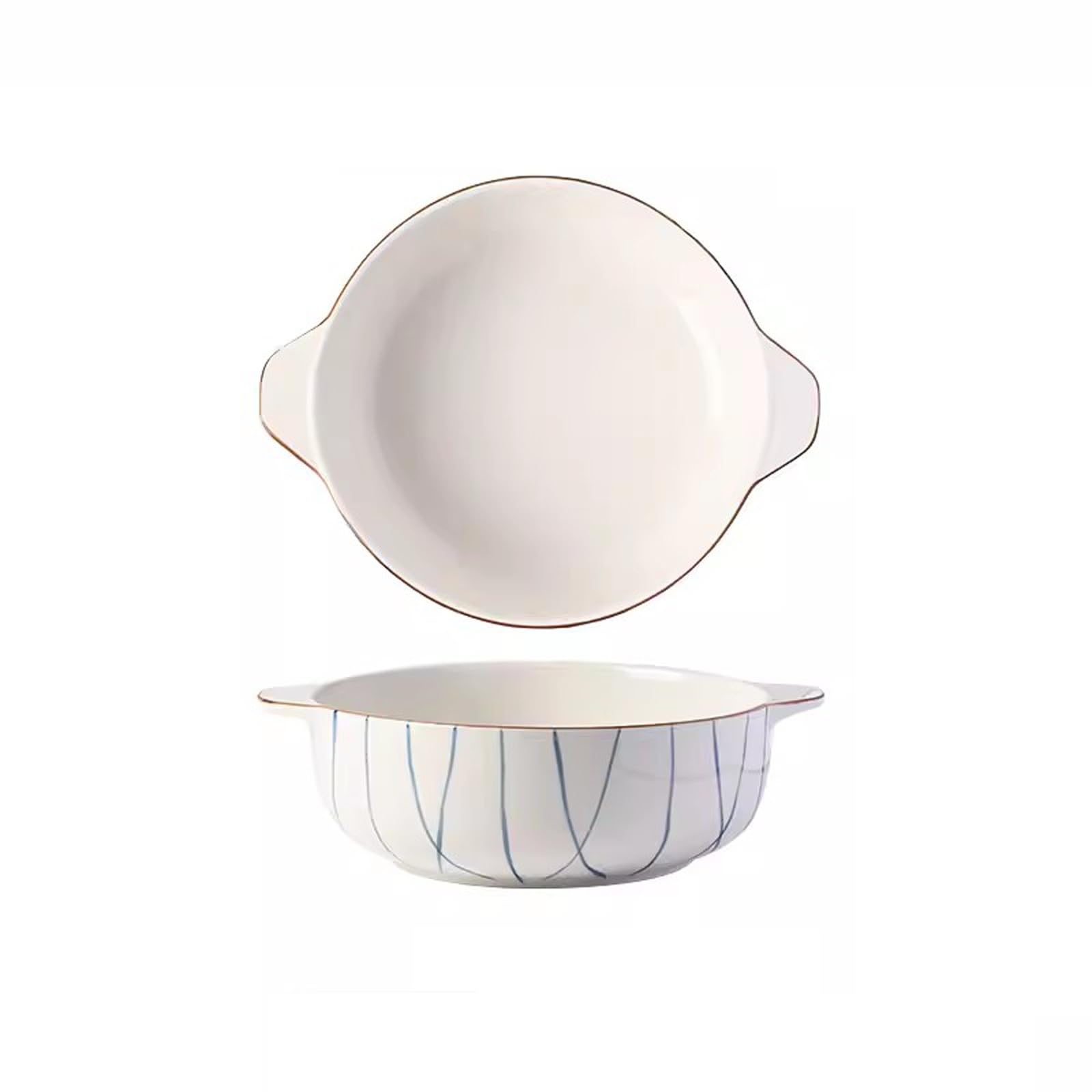 WOTZOV Salad Bowls Chinese Ceramic Double Ear Soup Bowl Household Tableware Lamian Noodles Bowl Large Wave Double Ear Soup Bowl Kitchen Soup Bowls