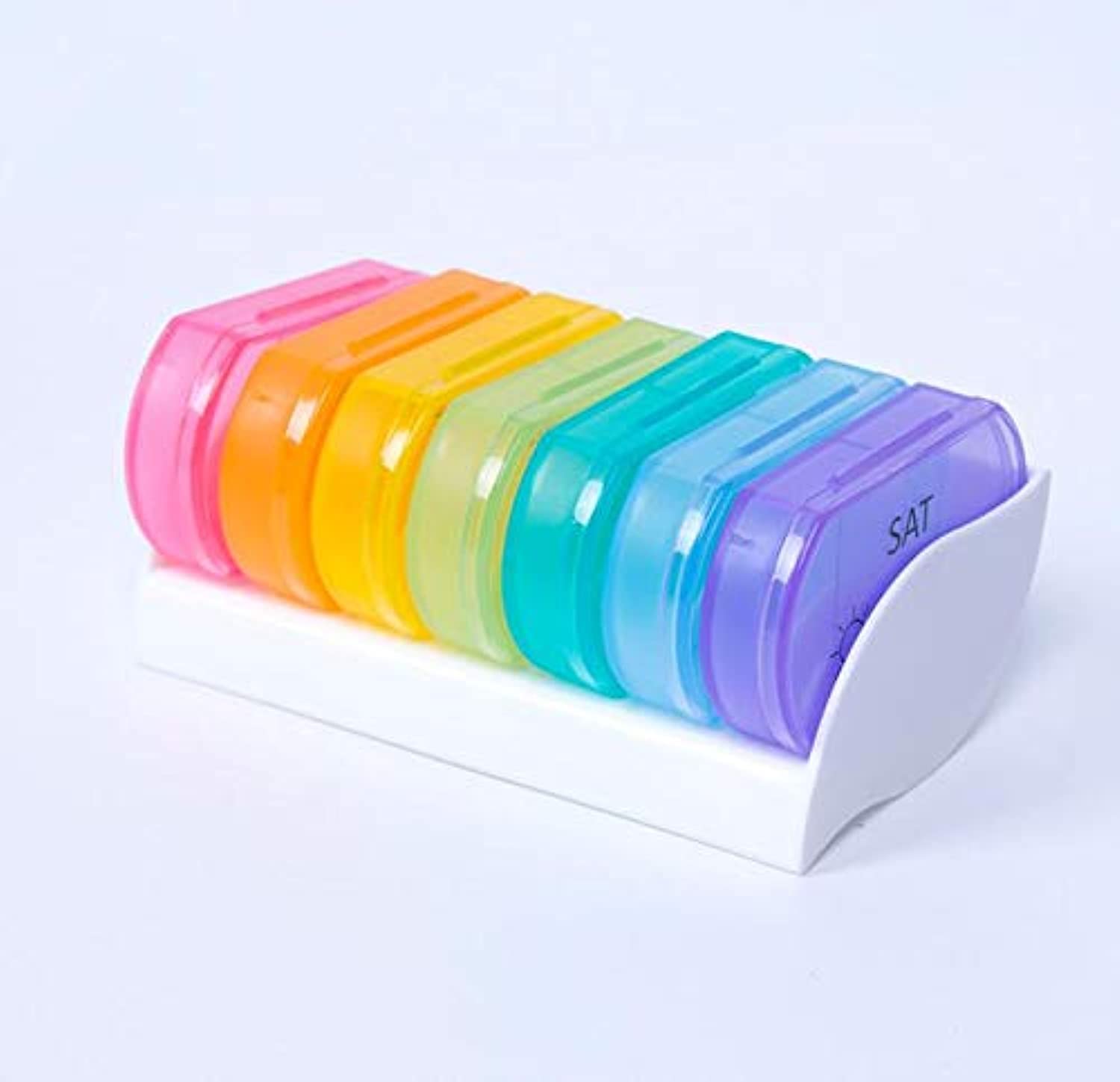 YUSEN 7 Day Pill Organizer, Large Push Button Weekly Pill Box for Pills/Vitamin/Fish Oil/Supplements - Rainbow
