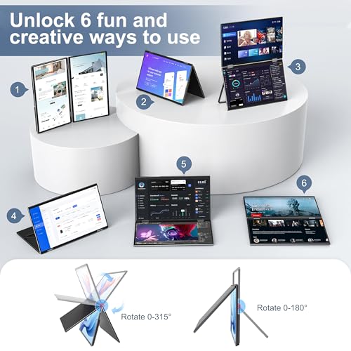 InnoView Laptop Screen Extender 15.6" Dual Portable Monitors 1080P FHD Stacked Folding Triple Monitor HDMI USB-C Portable Dual Monitor for Laptop Windows Mac (No Driver Needed)