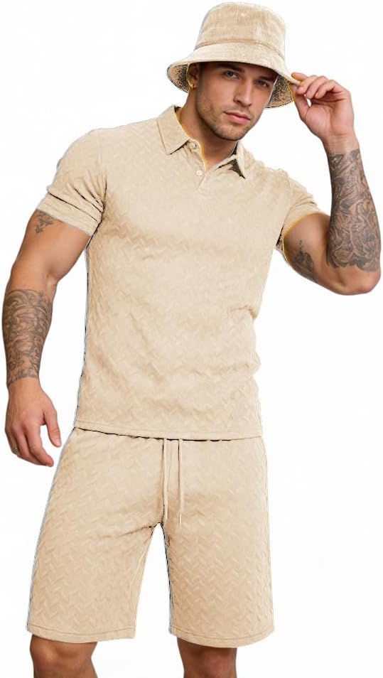 Men's Sets Outfits 2 Piece Summer Short Sets Fashion Button Down Shirt Vacation suit - Image 2