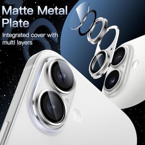 Image of PreCure Camera Lens Protector Compatible for i-Phone 17 (6.3-Inch) Full Coverage 9H Tempered Glass with Matte Metal Plate, Anti-Scratch, Case Friendly, HD Clear, 1-Pack (SILVER)