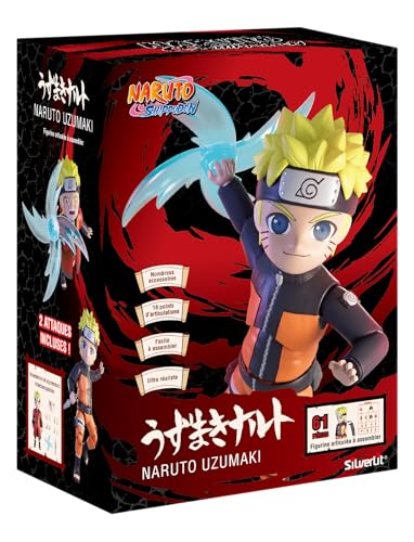 Naruto - Figurine articulée de 12 cm - A Construire avec Ses Accessoires - Assortiment de 2 Personnages à Collectionner Naruto et Sasuke – avec Socle de...