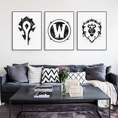 cbVdfhndsgv World of Warcraft Toile Mur Art Aquarelle Toile Fond Art Imprimer Mur Photo Salon Restaurant Couloir Décoration 50x70cmx3 Sans Cadre
