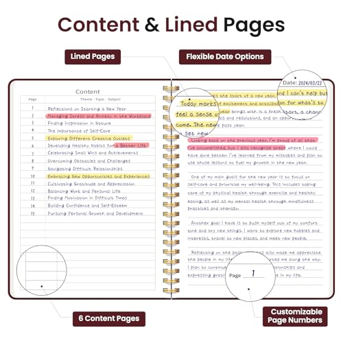 Image of Taja Lined Spiral Journal Notebook for Women & Men, 140 Pages, College Ruled Hardcover Notebook for Work & Note Taking, Journals for Writing, A5(5.7 inch x 7.9 inch) - Burgundy