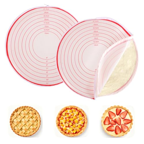 2pcs Dough Rolling Zipper Bags, Reusable Non-Stick Silicone Zippered Pie Crust Bags Dishwasher Safe Pastry Mat for Pie Pizza Cookies & Bread Making (Red)