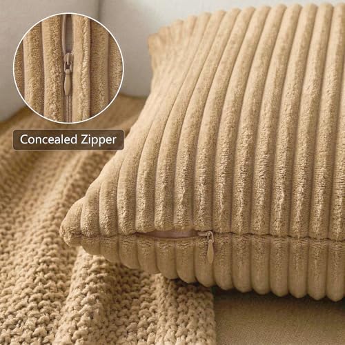 Image of Yellow Weaves Pencil-Stripe Fur Cushion Covers | Soft Polyester | Decorative Sofa & Throw Pillow Covers | 16x16 Inches, Pack of 1 (Golden Brown)