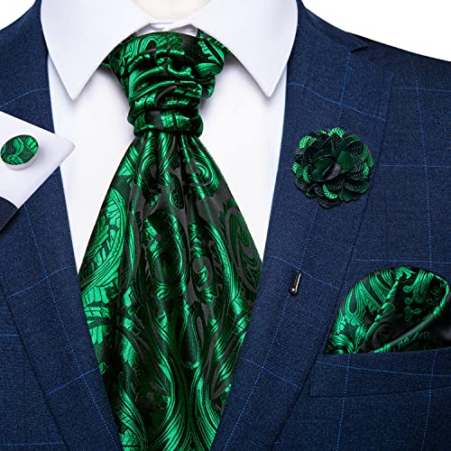 Image of DiBanGu Mens Silk Ascot Ties Paisley Jacquard Woven Cravat and Pocket Square Cufflinks with Lapel Pin for Business Wedding