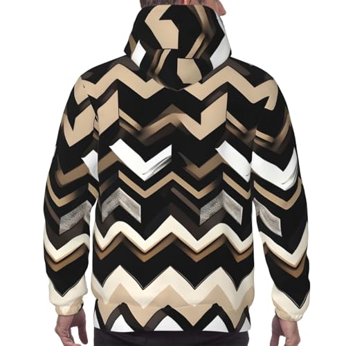 Sweat à capuche zigzag noir blanc tan pull sport décontracté avec poche - 4