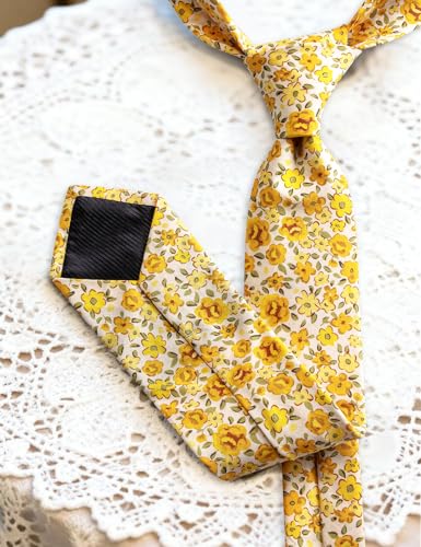 Image of Barry.Wang 100% Cotton Floral Ties for Men 63 inch Extra Long Necktie Clip | Fashion Cotton Printed Neckties,Wildflower 2.76 inch Ties Skinny,Gift Box,Groomsmen Wedding‌ Engagement Graduation