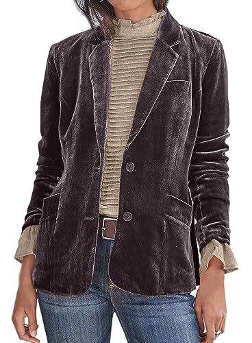 futurino Women's Velvet Solid Color Fashion Casual Blazer Jacket