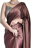 KRAFTLO Women's Ready to Wear Coffee silk satin Indian Saree (1 Minute Pre Pleated) With Unstiched Blouse