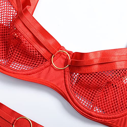 Stalen Ring BH Mesh Ondergoed G-String Vrouwen Lingerie Kousenband Riem Nekring Vrouwen Sexy Lingerie Sets Met… - Afbeelding 7