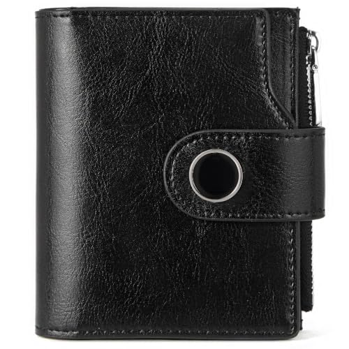 Women Wallet Small RFID Blocking Bifold Zipper Pocket Wallet Card Case with ID Window Black2