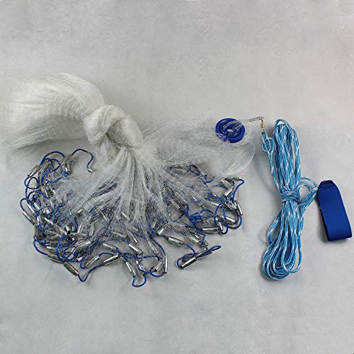 Radius 5-11ft Hand Cast Fishing Net Spin Network Bait Small Mesh Equipment Fishing Cast Net Bait Easy Throw Hand Cast Nylon Trap Mesh 3/4.2/5.4/6.6 Meter Hand Cast Fishing Net+ Sinker US (22ft / 6.6m)
