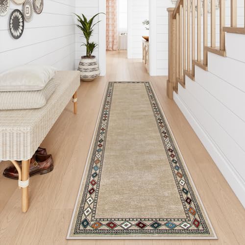 Image of Lahome Modern Bordered Hallway Runner, 2.5x8 Rug Non-Slip Washable Kitchen Runner Rugs Non Skid Washable Ultra-Thin Soft Carpet for Hallways Bathroom Laundry Bedroom (2.5'x 8',Beige)