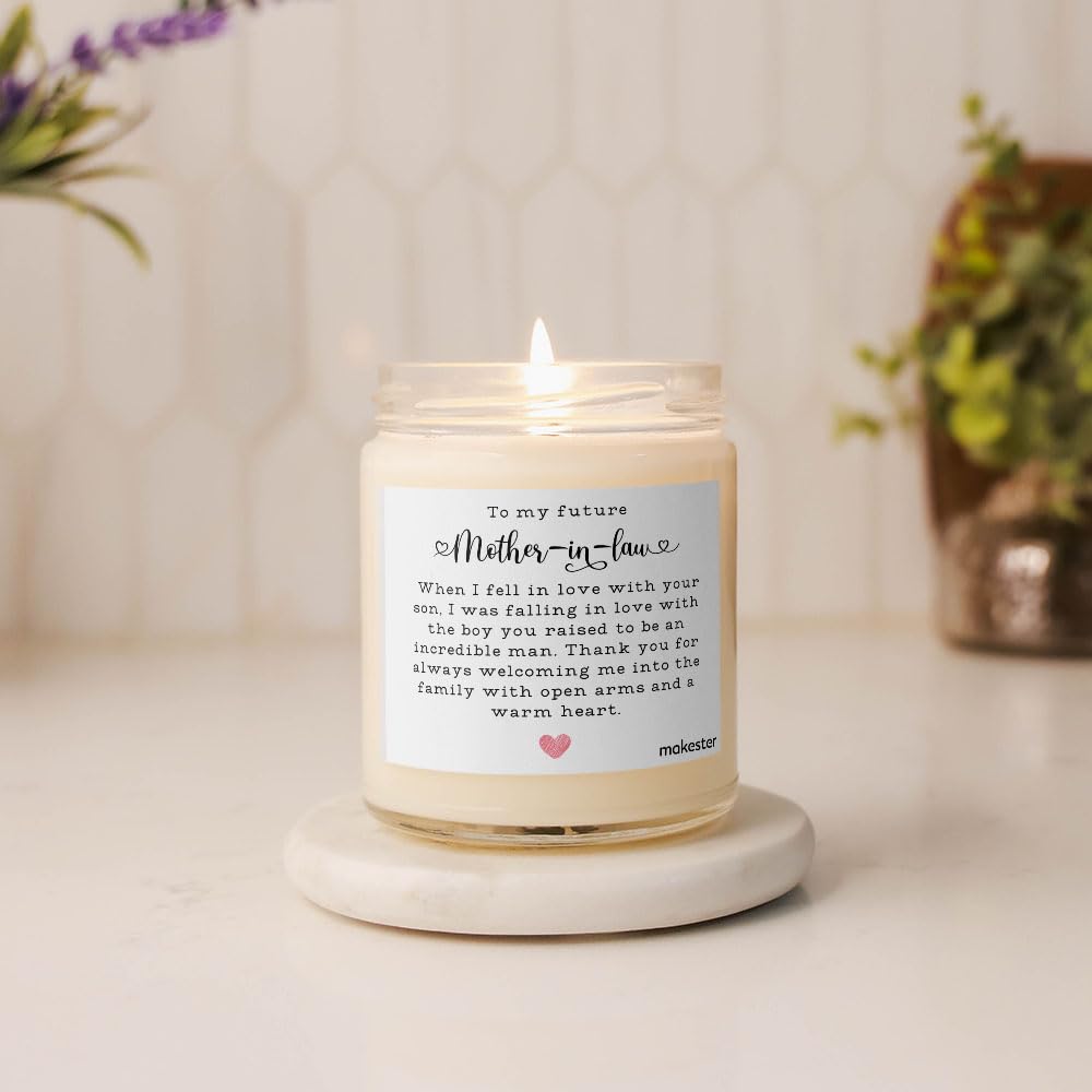 Future Mother in Law Gifts - Luxury Soy Wax Candle - Vanilla, Jasmine, Sugared Almond - Makester, White - Image 3
